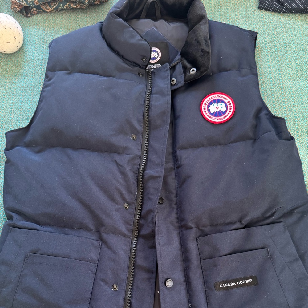 Canada Goose Navy Blue Quilted Down Vest with Logo Patch